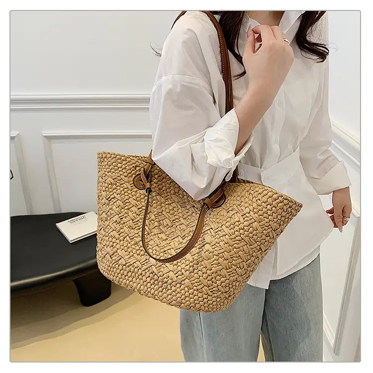 Straw woven bag for women large capacity single shoulder tote bag
