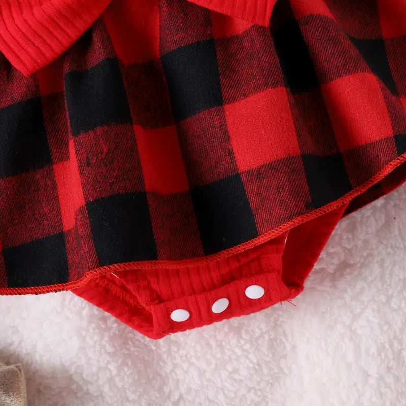 Baby girl christmas style pit stripe splicing lace plaid triangle bag fart jacket set