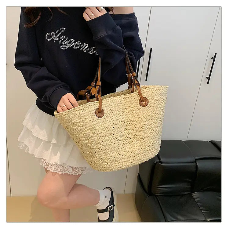 Straw woven bag for women large capacity single shoulder tote bag