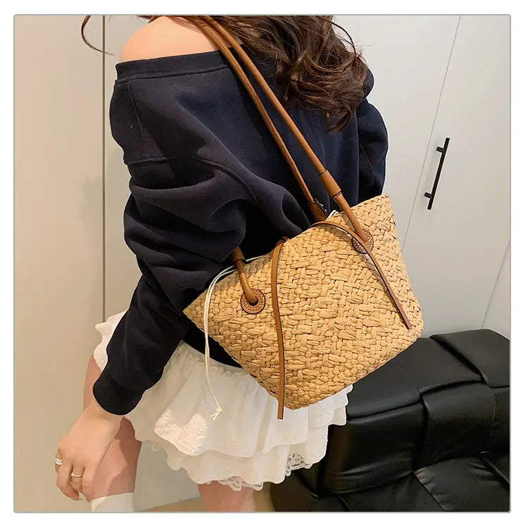 Straw woven bag for women large capacity single shoulder tote bag