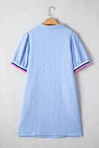 Beau Blue Striped Pop of Color Collared Checkered Textured Plus Size Dress