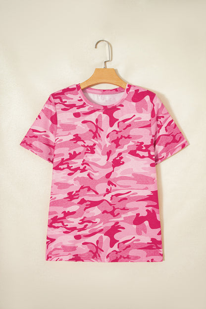 Green Camo Print Crew Neck Short Sleeve Tee
