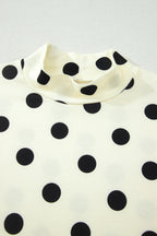 Beige Polka Dot Print High Neck Dolman Top