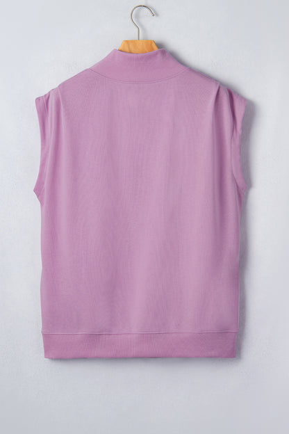 Yellow Solid Color High Neck Cap Sleeve Loose Top