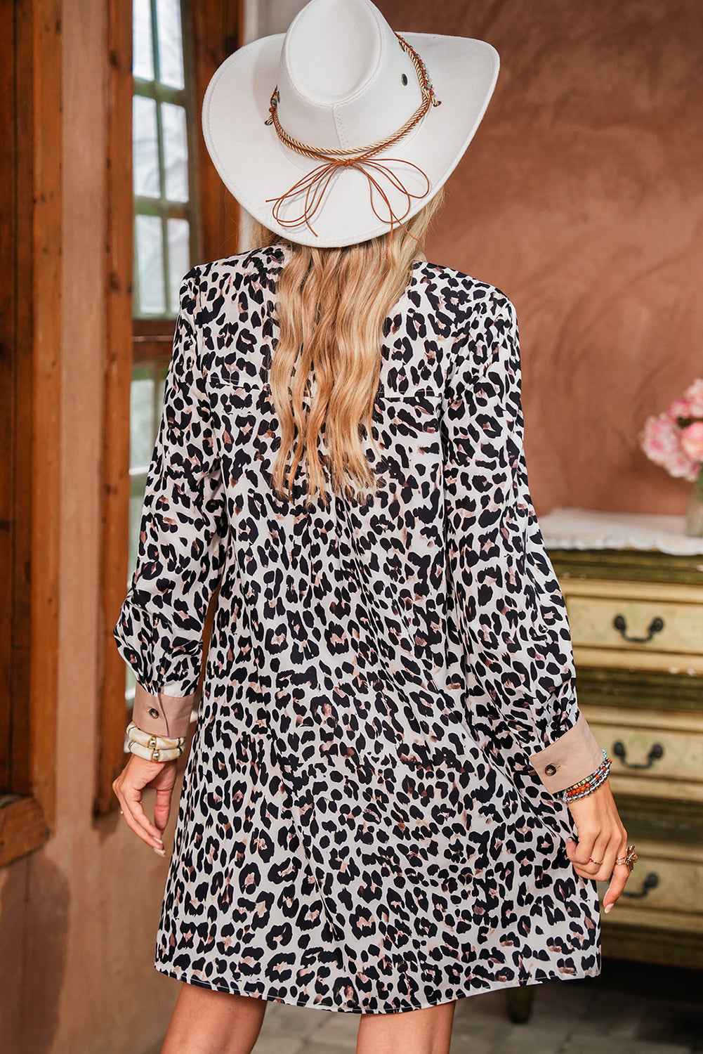 Multicolour Leopard Print Patchwork Collar Flowy Mini Dress
