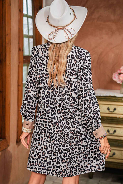Multicolour Leopard Print Patchwork Collar Flowy Mini Dress