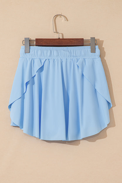 Black Drawstring High Waist Lined Tennis Skort