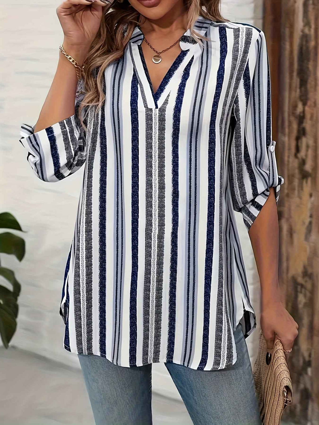 Chic VNeck Floral Top SpringFall Loose Fashion