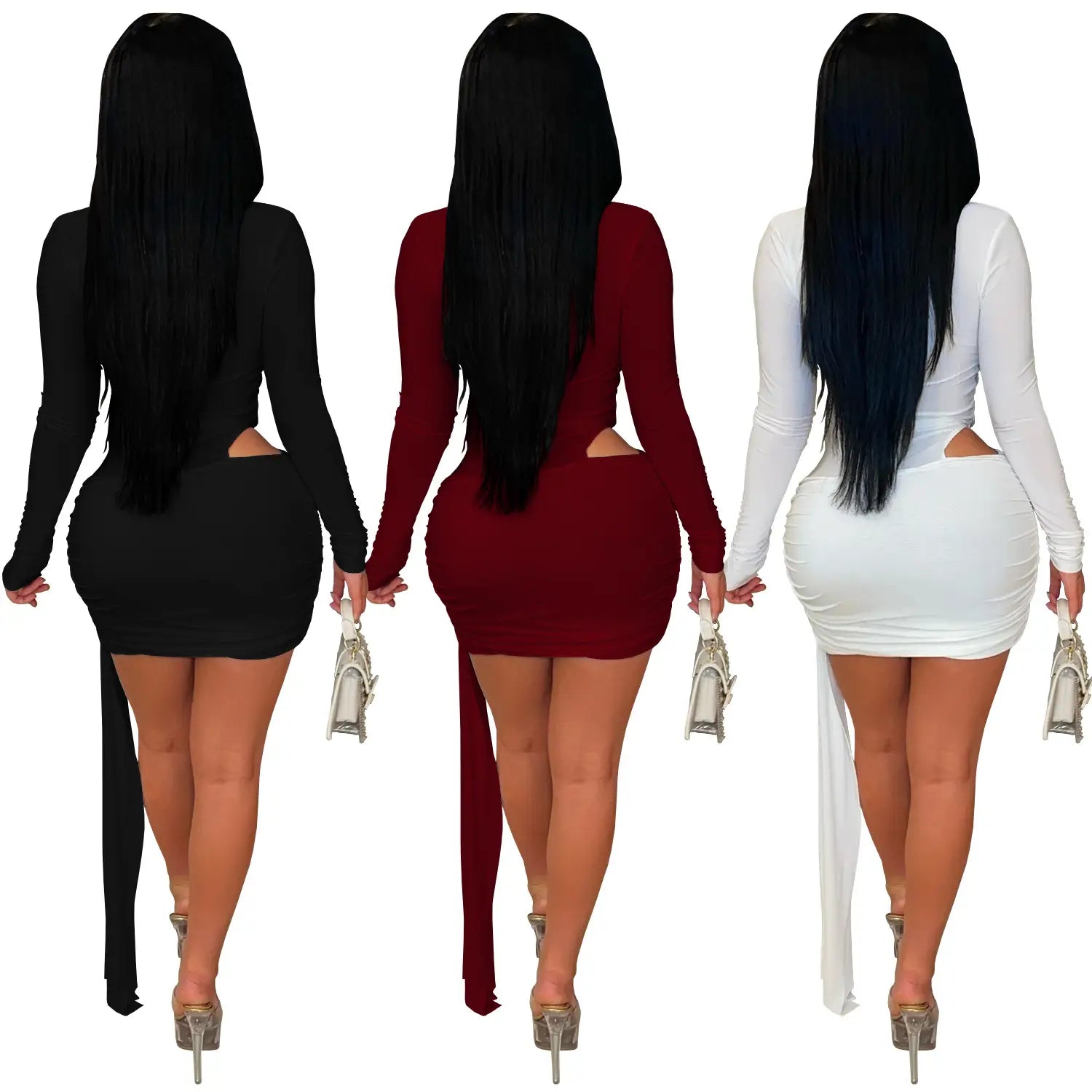 Fashion Women's Sexy Deep V Neck Solid Color Ribbon Dress Mini Dress