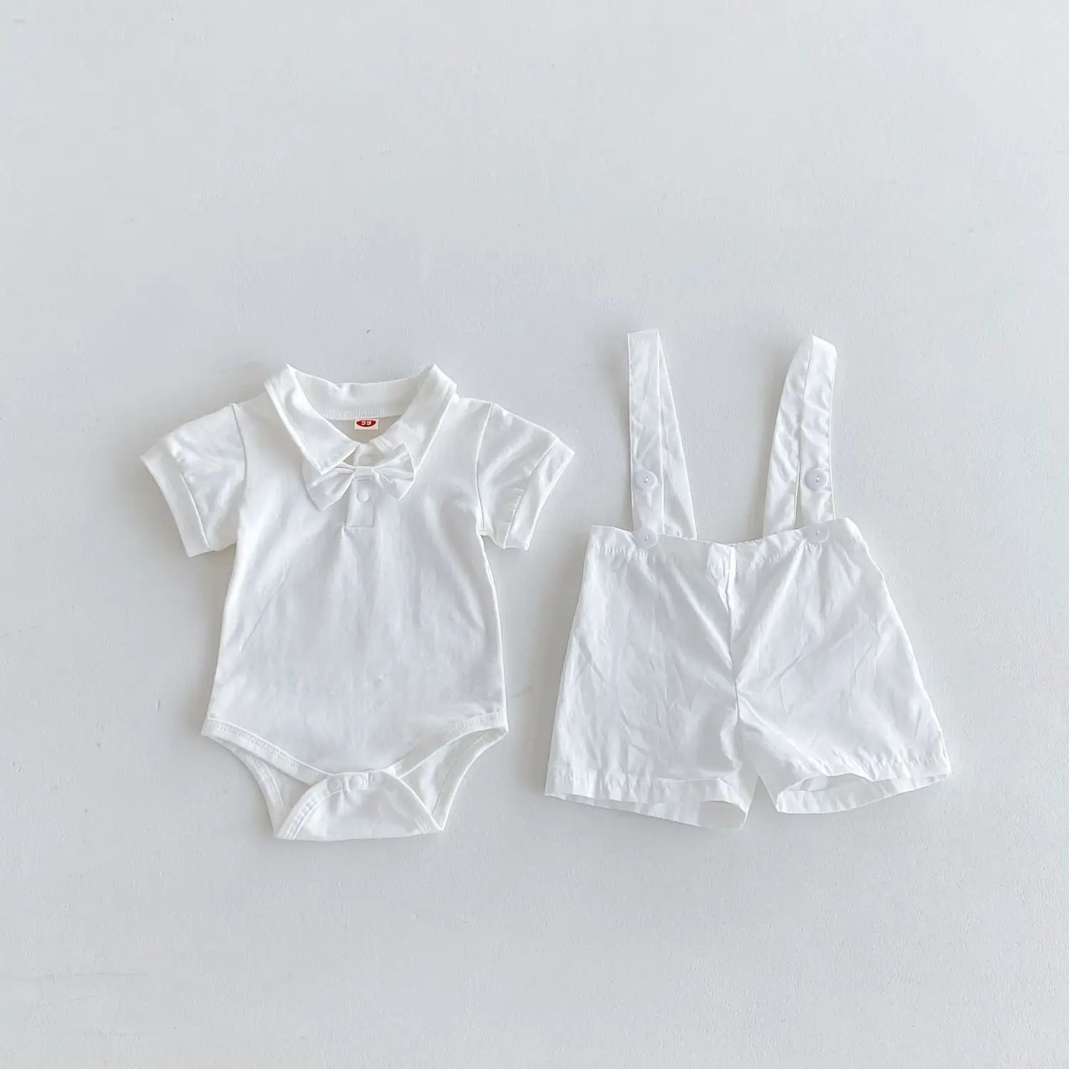Summer baby hoodie tie suspender shorts two-piece set for gentlemen’s one month and one year old dress suspender pants