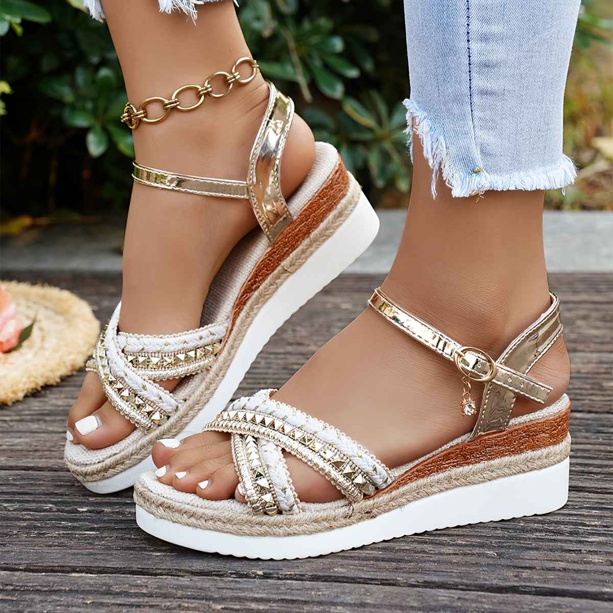 Roman Retro Rhinestone Wedge Sandals Summer AllMatch Essential
