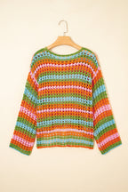 Carrot Striped Hollow Knit Summer Beach Cover Up
