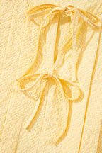 Yellow Cream Bow Tie Notched Neck Pleated Sleeveless Top