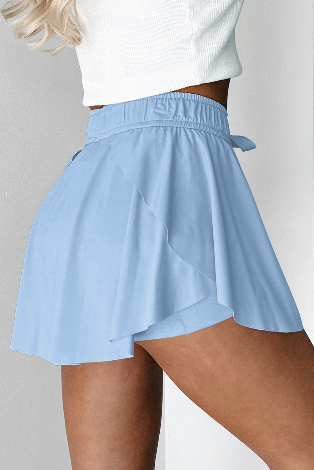 Black Drawstring High Waist Lined Tennis Skort