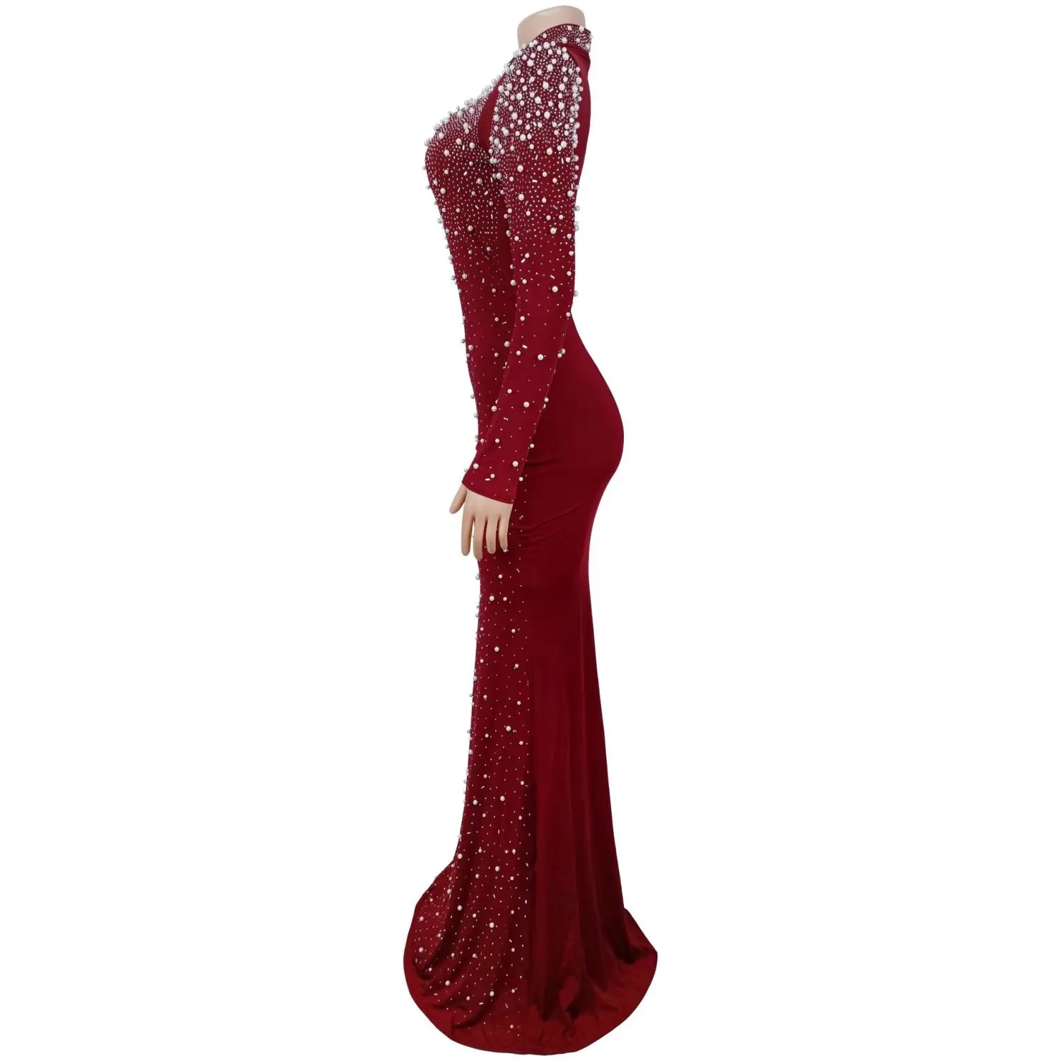 Elegant high neck rhinestone beaded bodycon dress for women fashion