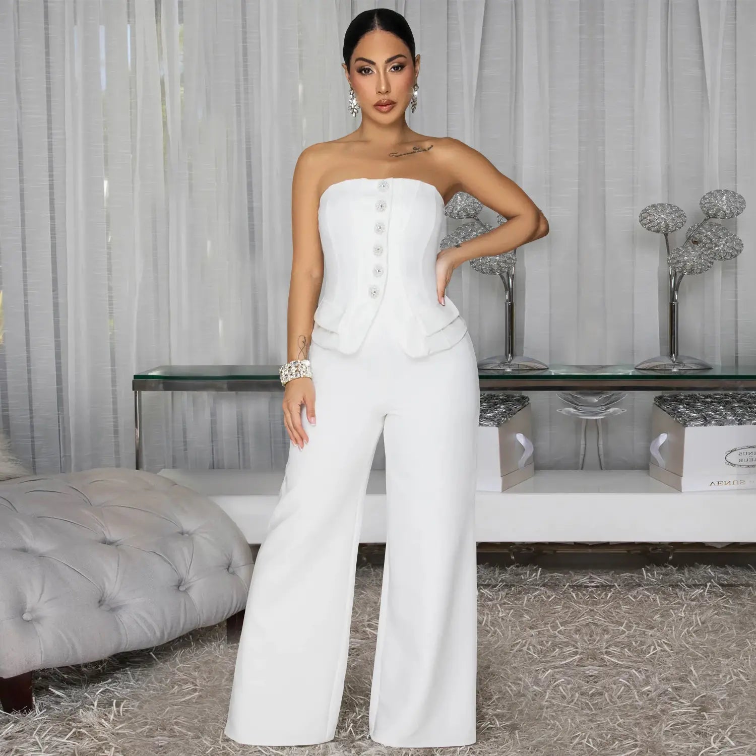 Fashion women’s sexy strapless backless casual wide-leg jumpsuit