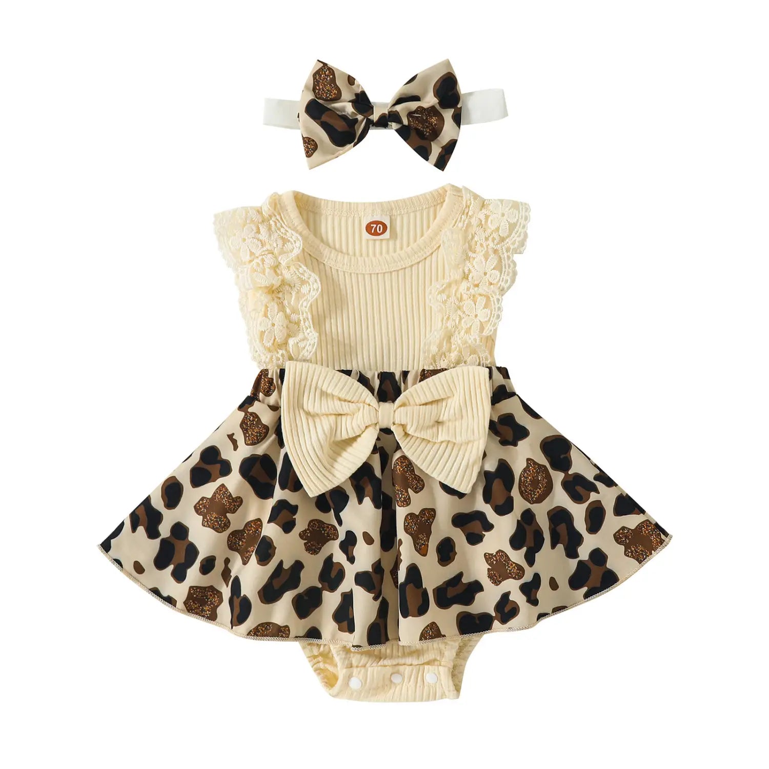 Ibaby and children’s set with pit strip lace splicing flower full print jumpsuit