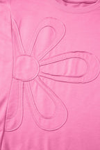 Sachet Pink Solid Color Floral Patched Half Sleeve Tunic Top