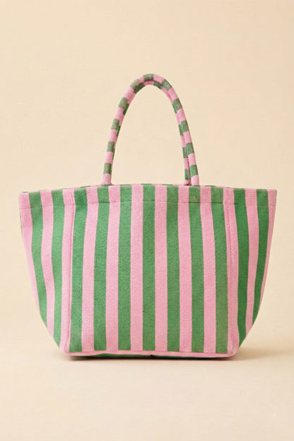 Grapefruit Orange Striped Terry Large Beach Tote Bag