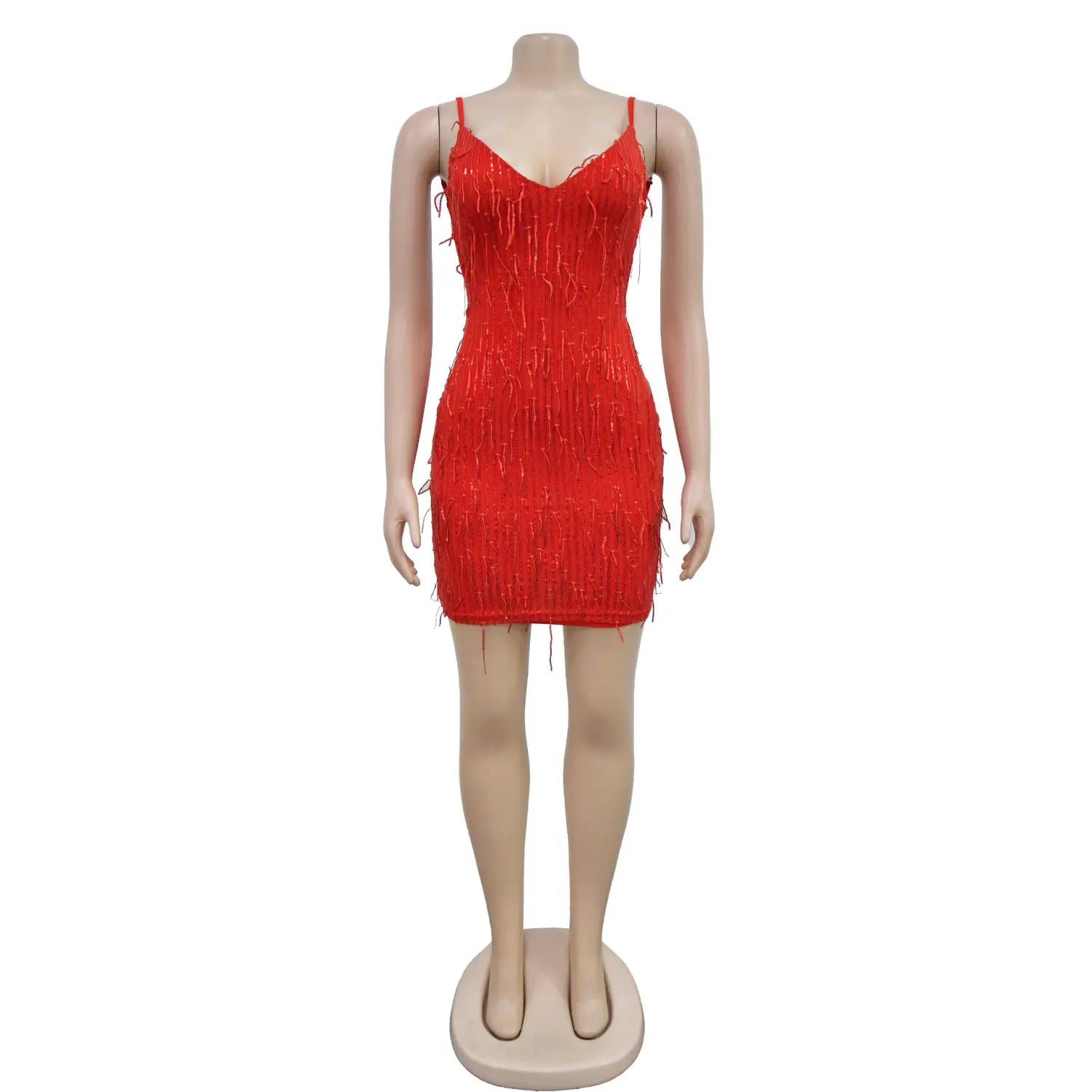 Style solid color sleeveless sequin v-neck backless dress