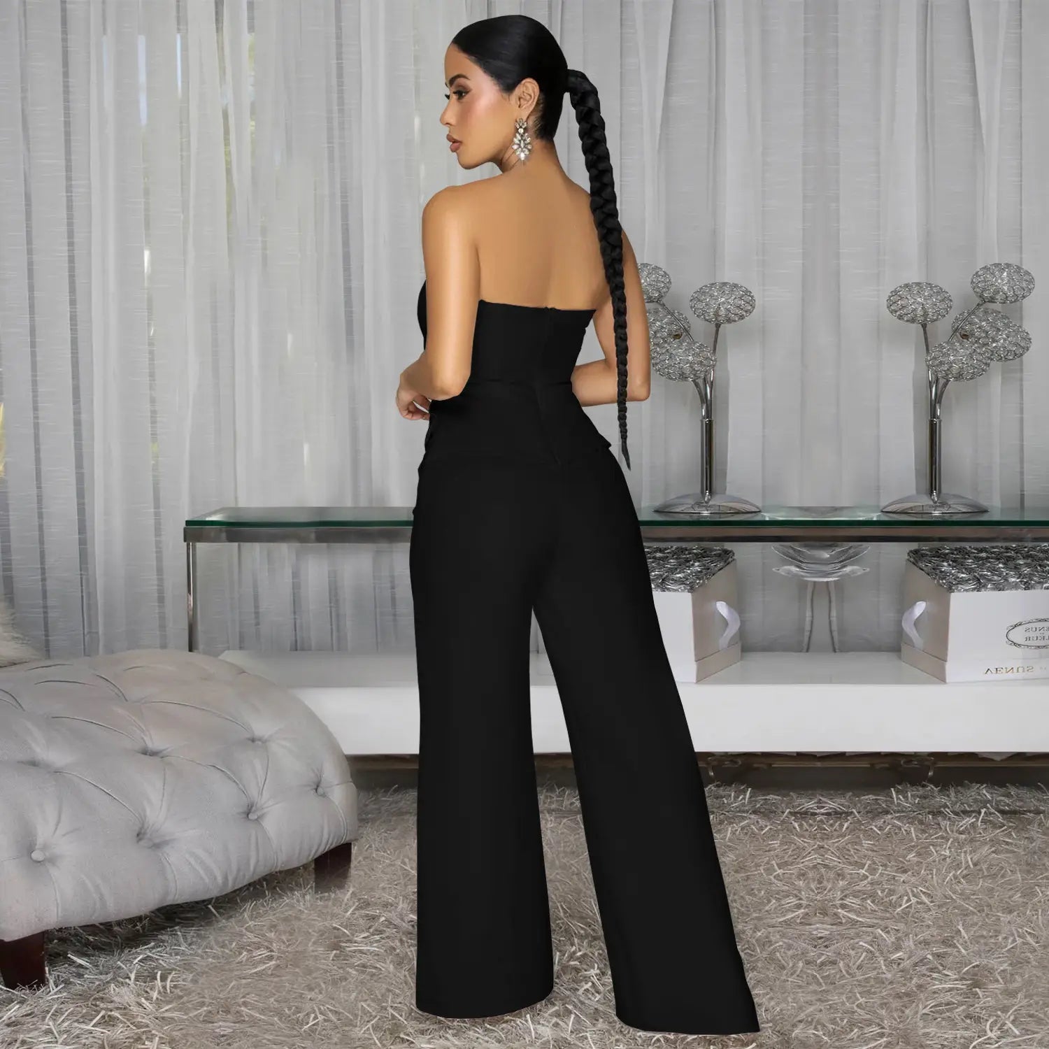 Fashion women’s sexy strapless backless casual wide-leg jumpsuit
