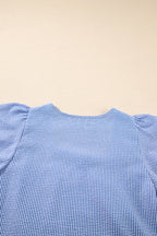 Sky Blue Striped Crochet Applique Boho Blouse