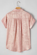 Delicacy Metallic Buttoned Loose Fit Short Sleeve Shirt