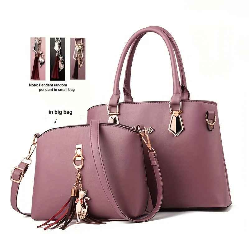 Chic Large Capacity Crossbody Bag with Cat Charm Gift Set
