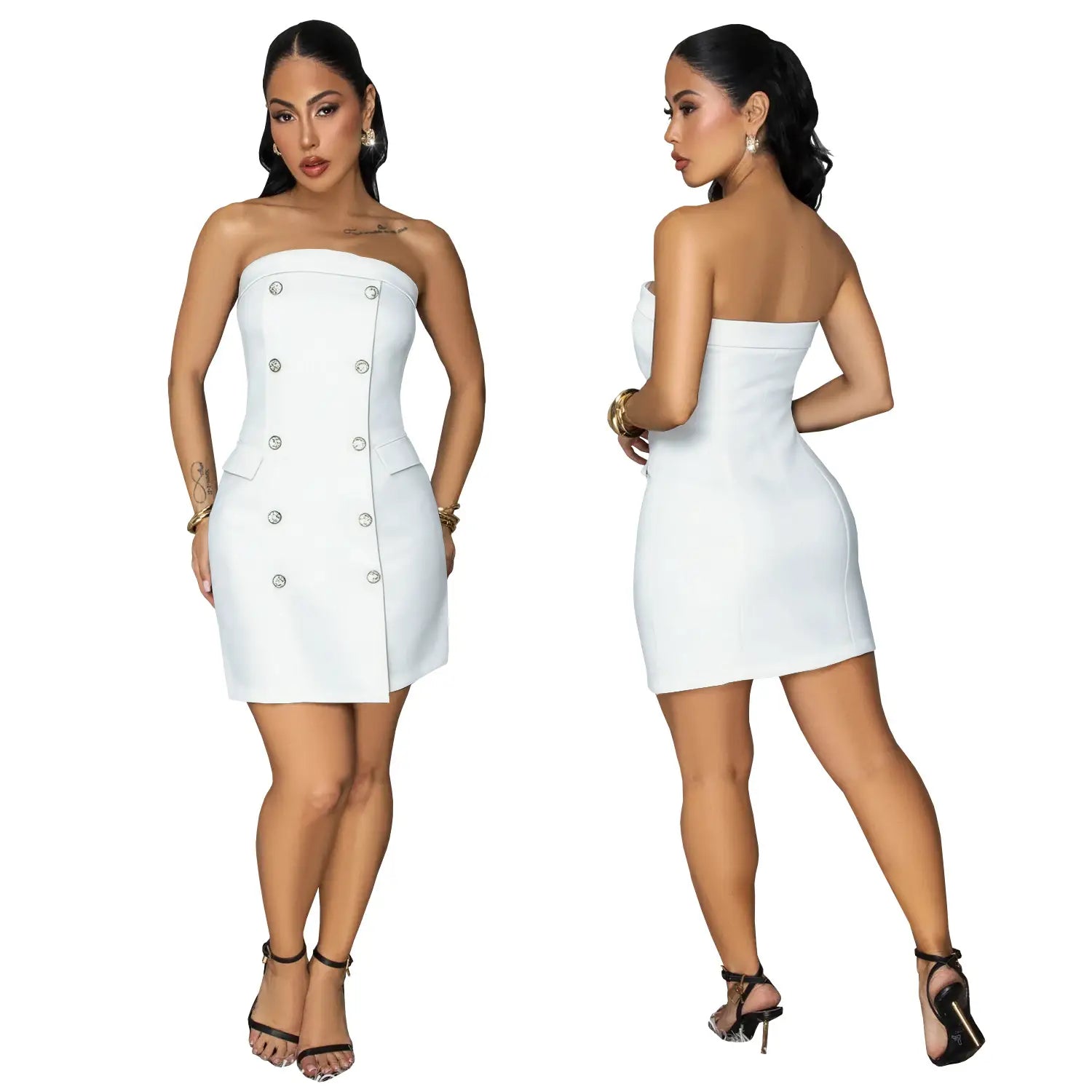 Fashion sexy strapless backless double-breasted dress for women