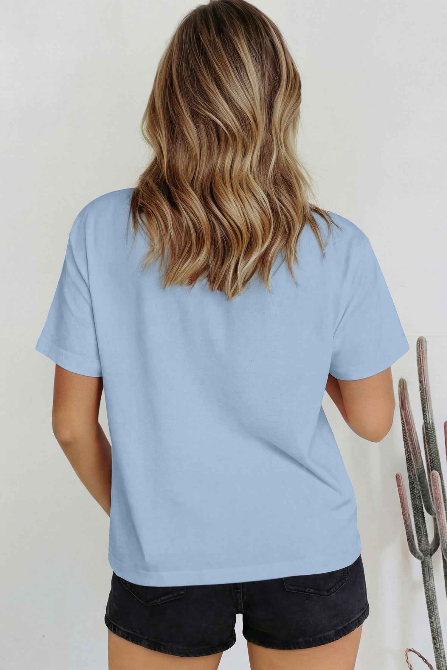 Beau Blue Solid Color High Neck Oversize Tee