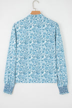 Sky Blue All Over Floral Puff Sleeve Shirt