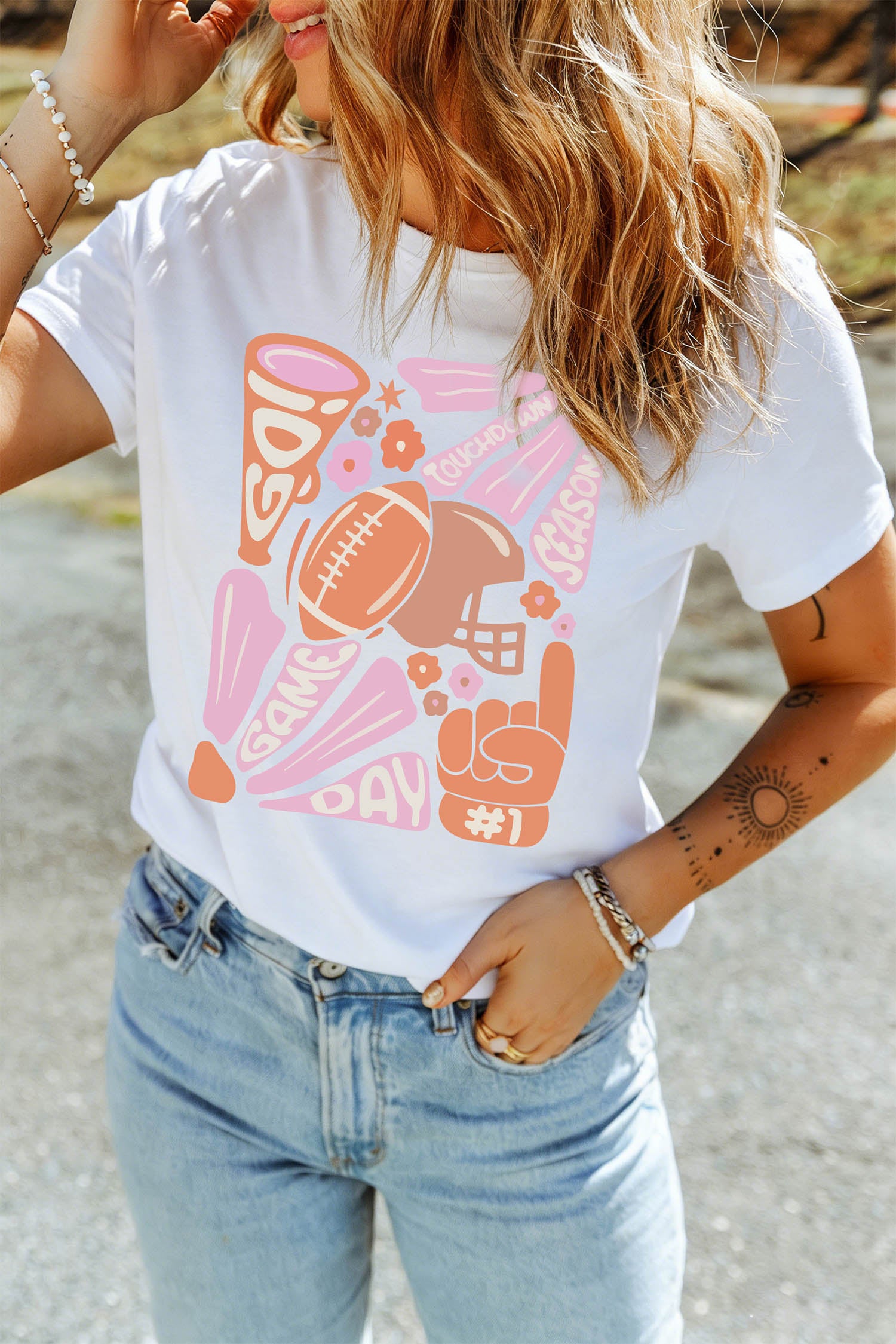White Game Day Touchdown Season Graphic Tee