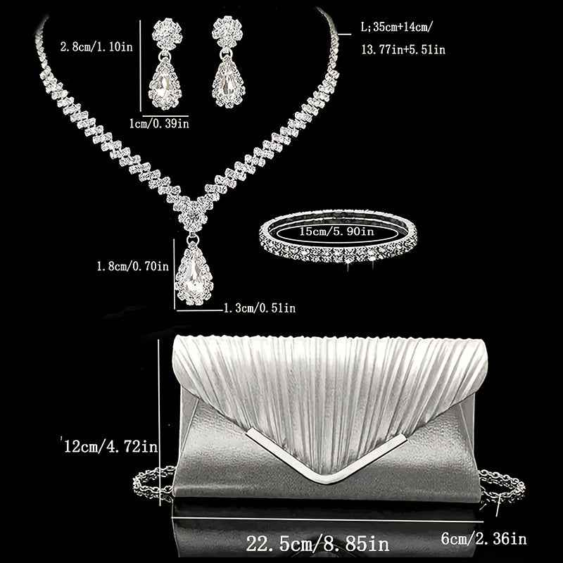 Elegant Rhinestone Set Pleated Clutch  Jewelry for Parties