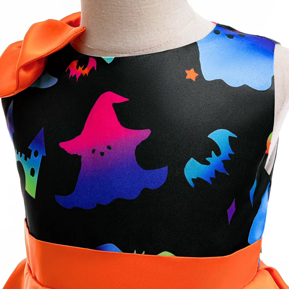 Halloween Princess Dress for Girls, Sleeveless Satin Formal Gown with Bowknot Tulle Skirt