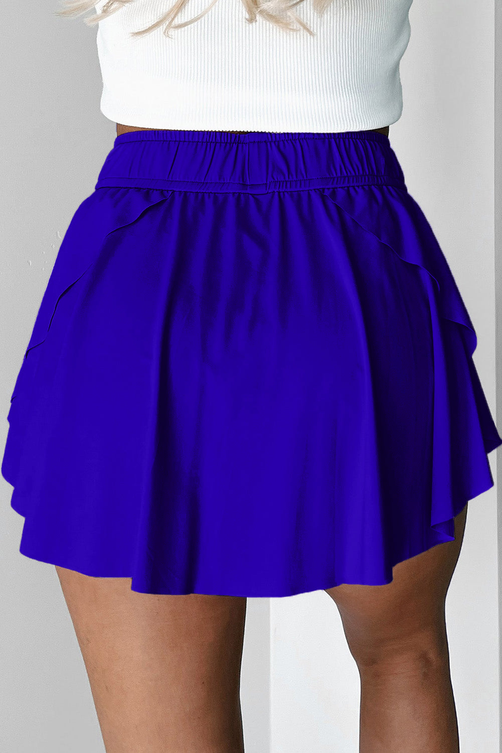 Black Drawstring High Waist Lined Tennis Skort