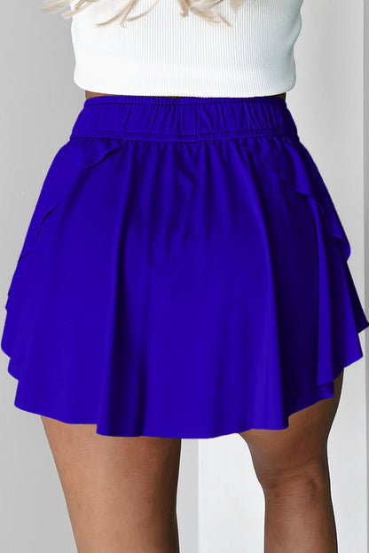 Black Drawstring High Waist Lined Tennis Skort