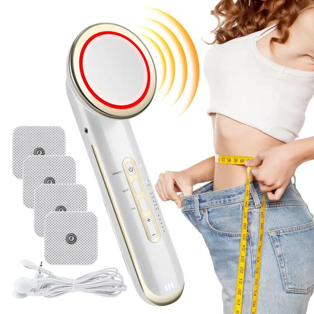 Ems body sculpting device with 5 modes rechargeable far infrared & ultrasonic fat burning slimming beauty instrument