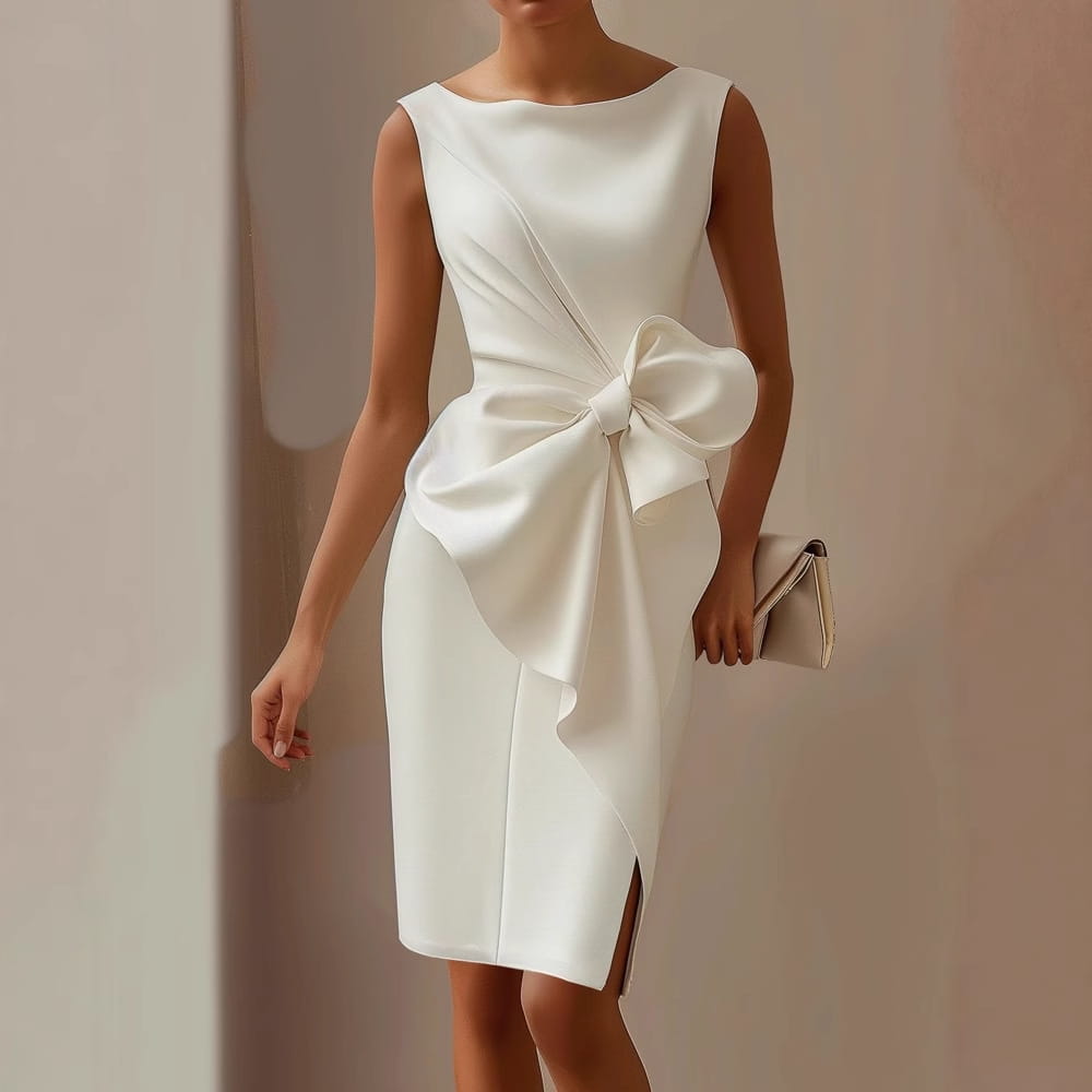 Elegant butterfly knot dressshort sleeveone shoulder design a-line silhouettewomen’s dress