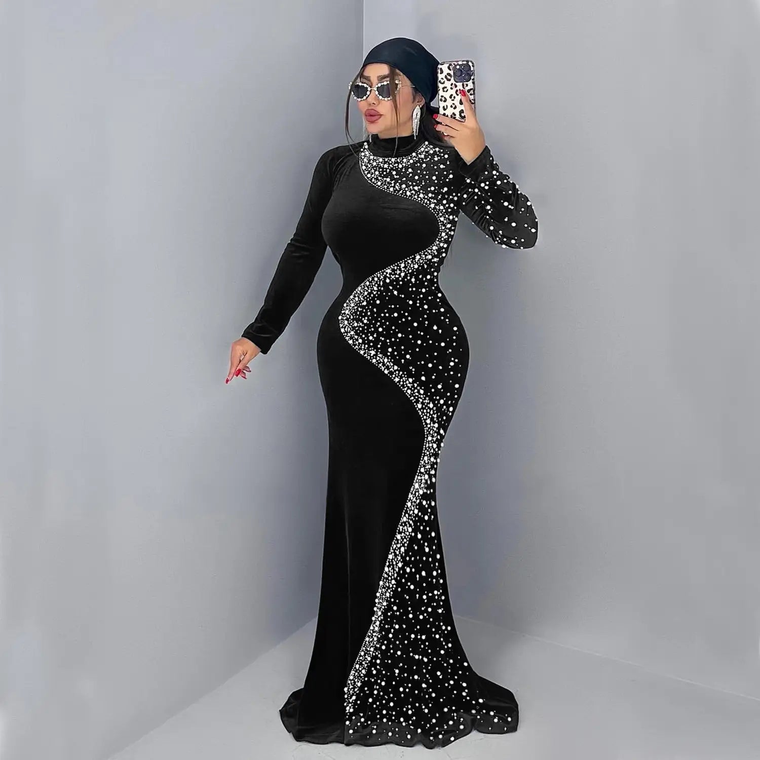 Elegant Velvet Embellished Dress for Women Fashionable  Chic Cocktail Dress