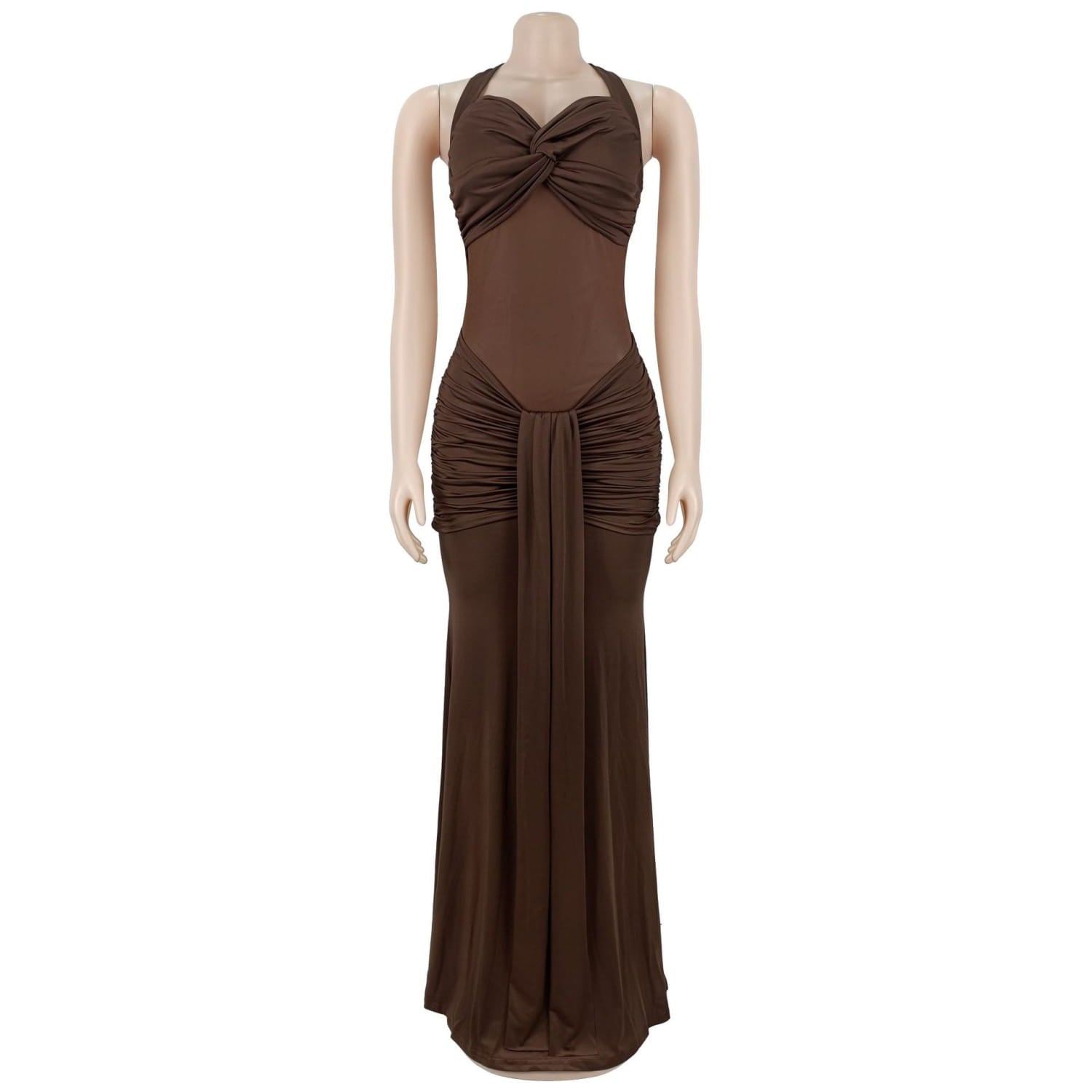Fashion women’s sexy sheer mesh halter tie-back dress