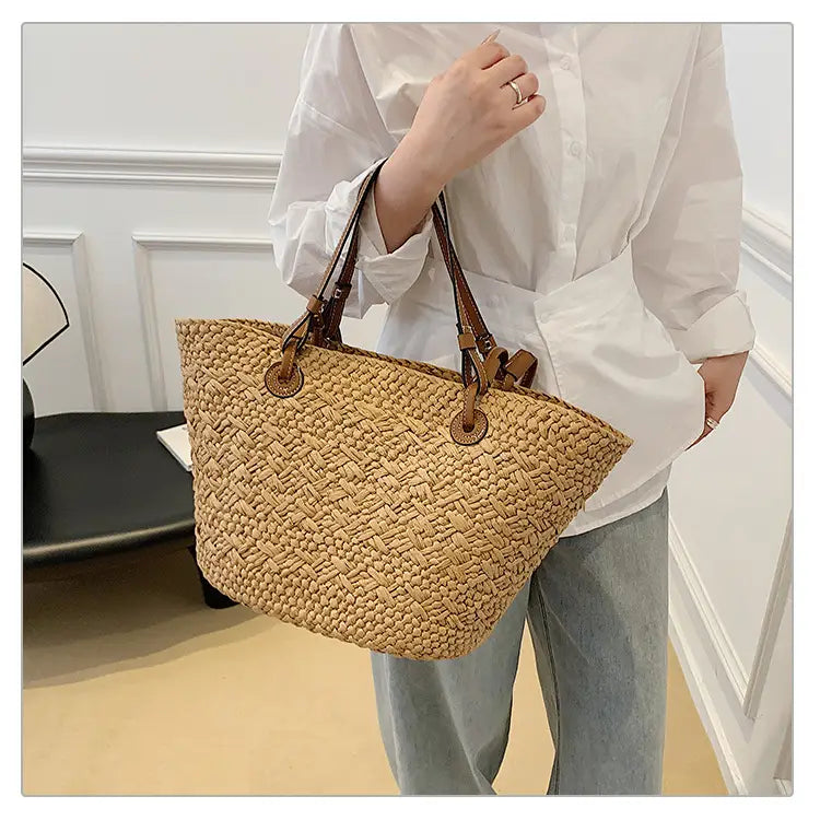 Straw woven bag for women large capacity single shoulder tote bag