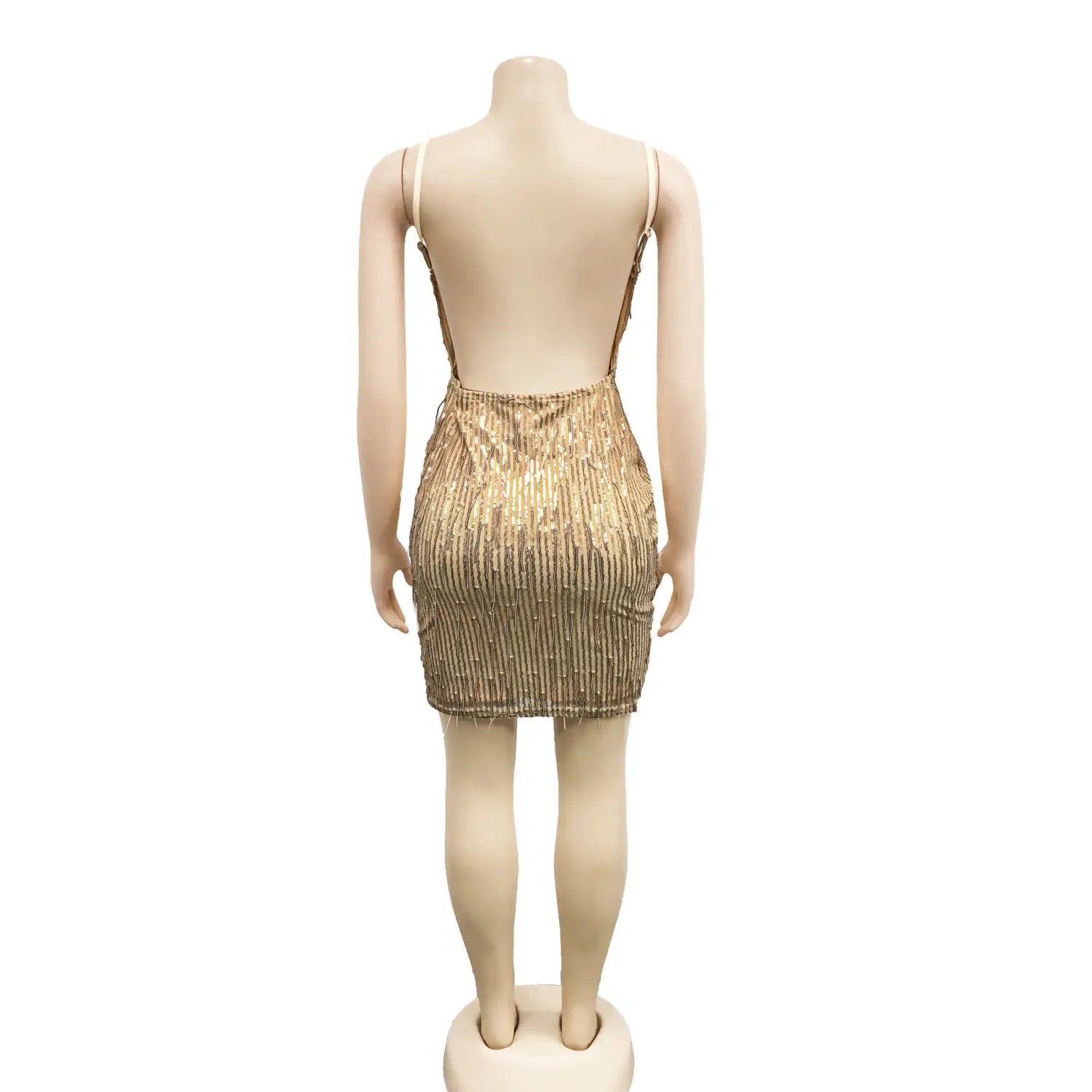 Style solid color sleeveless sequin v-neck backless dress
