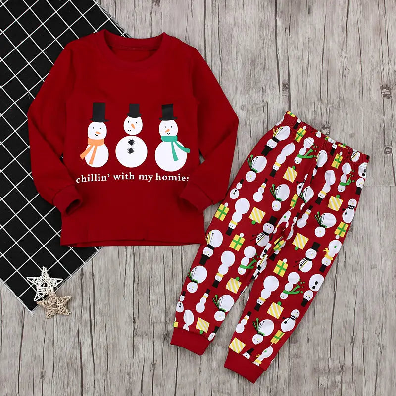 Daughter’s spring/autumn christmas collection long sleeve snowman two piece home clothes children’s set