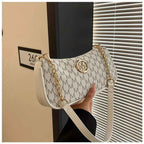 French Vintage Letter Print Underarm Bag with Chain  M Logo