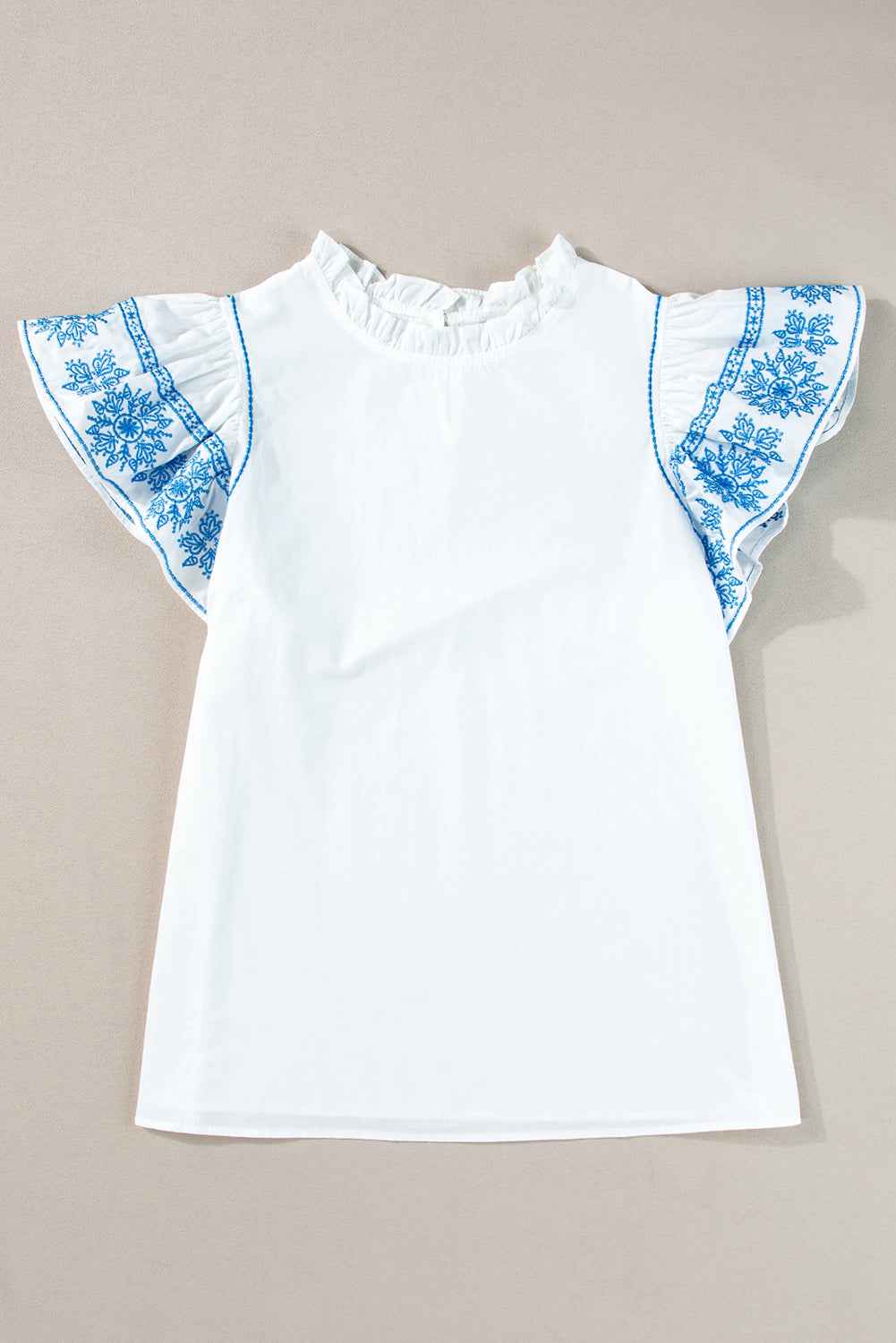 White Embroidered Ruffled Sleeve Frill Blouse