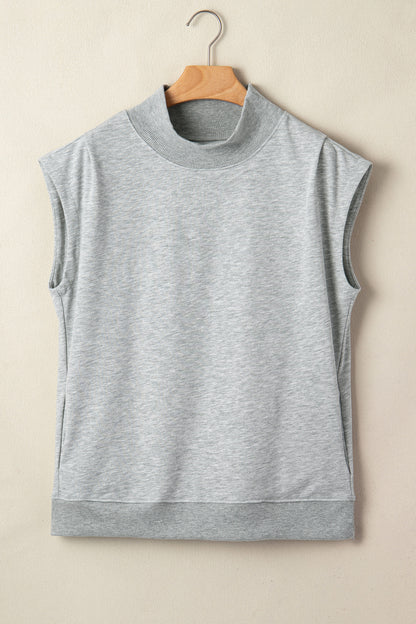 Yellow Solid Color High Neck Cap Sleeve Loose Top