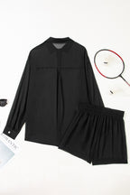 Beau Blue Sheer Tunic Shirt Drawstring Shorts 2pcs Swim Cover Up