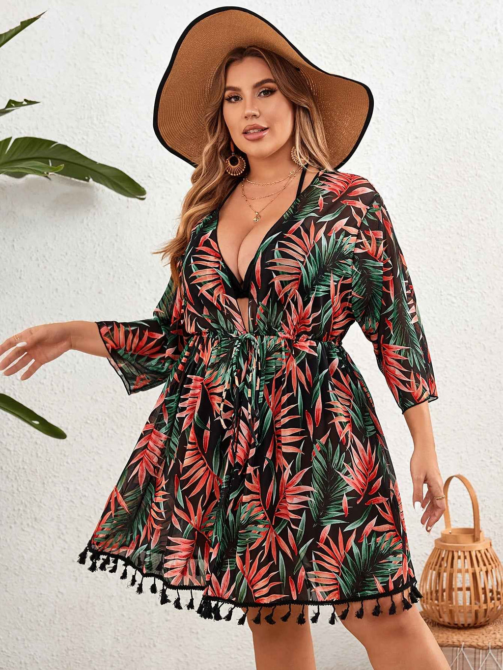 Tropical VNeck Plus Size Blouse for Chic Style