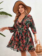 Tropical VNeck Plus Size Blouse for Chic Style