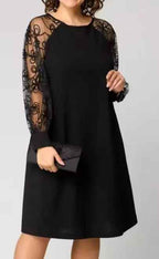Elegant  Style Patchwork Lace Long Sleeve Round Neck Dress